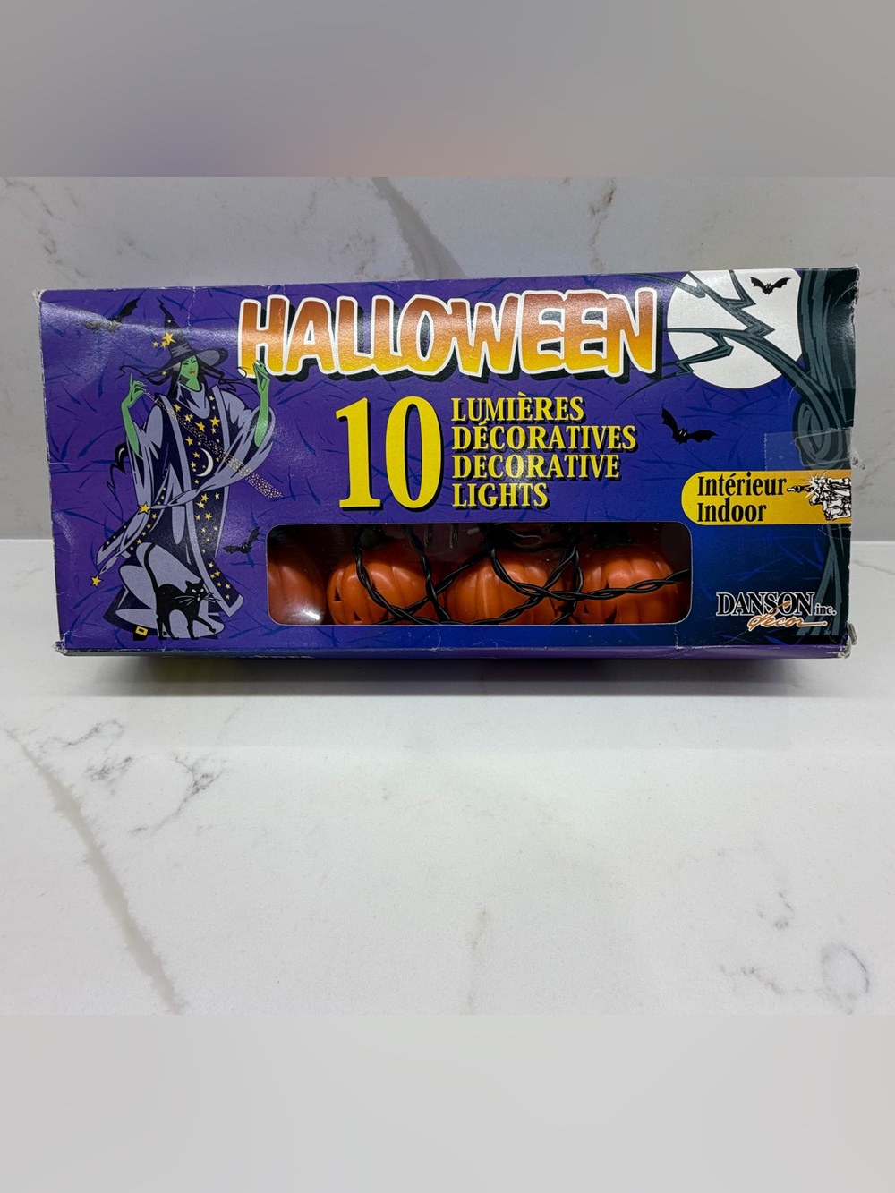 Vintage Blowmold Jack O Lantern Pumpkin 10 Light Set for Halloween